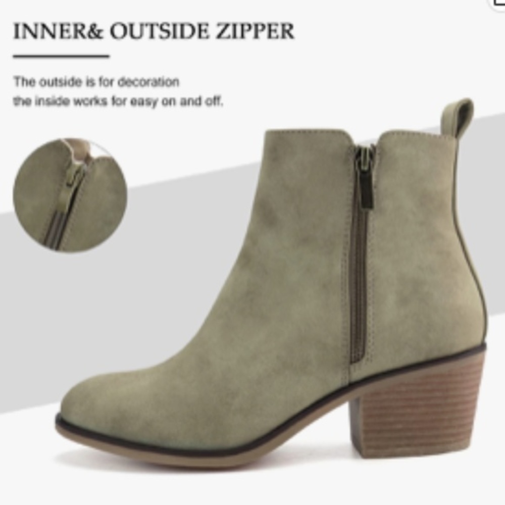 JABASIC Side Zipper Green Booties NIB Low Heel Ankle Boots SZ 5